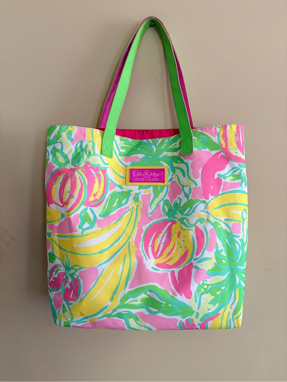 Lilly Pulitzer X Estée Lauder Pink Tropical Canvas Tote